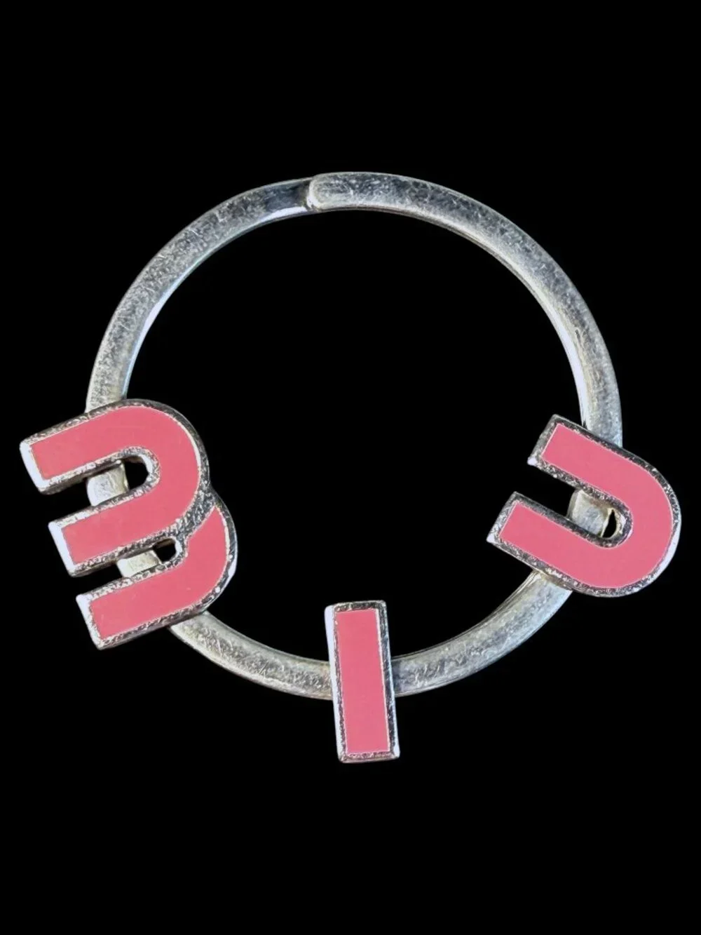 Miu Miu Vintage Pink Enamel and Silver Logo Charm Keychain with COA